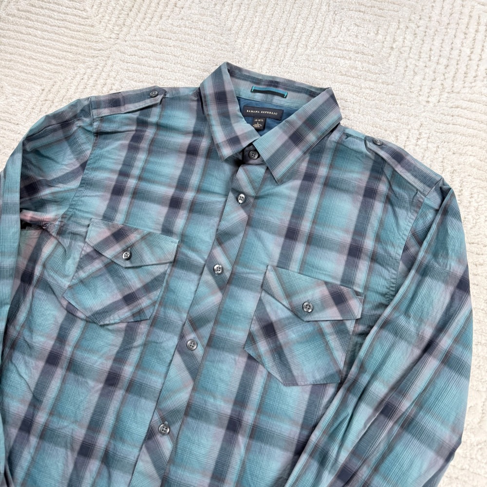 Banana Republic Button Down Shirt Men L Plaid Slim Grunge Indie Preppy Military - Picture 2 of 13